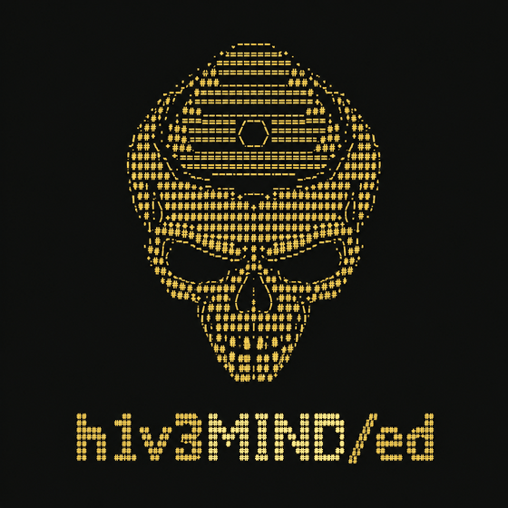 h1v3MIND/ed: ASCII skull with a beehive brain